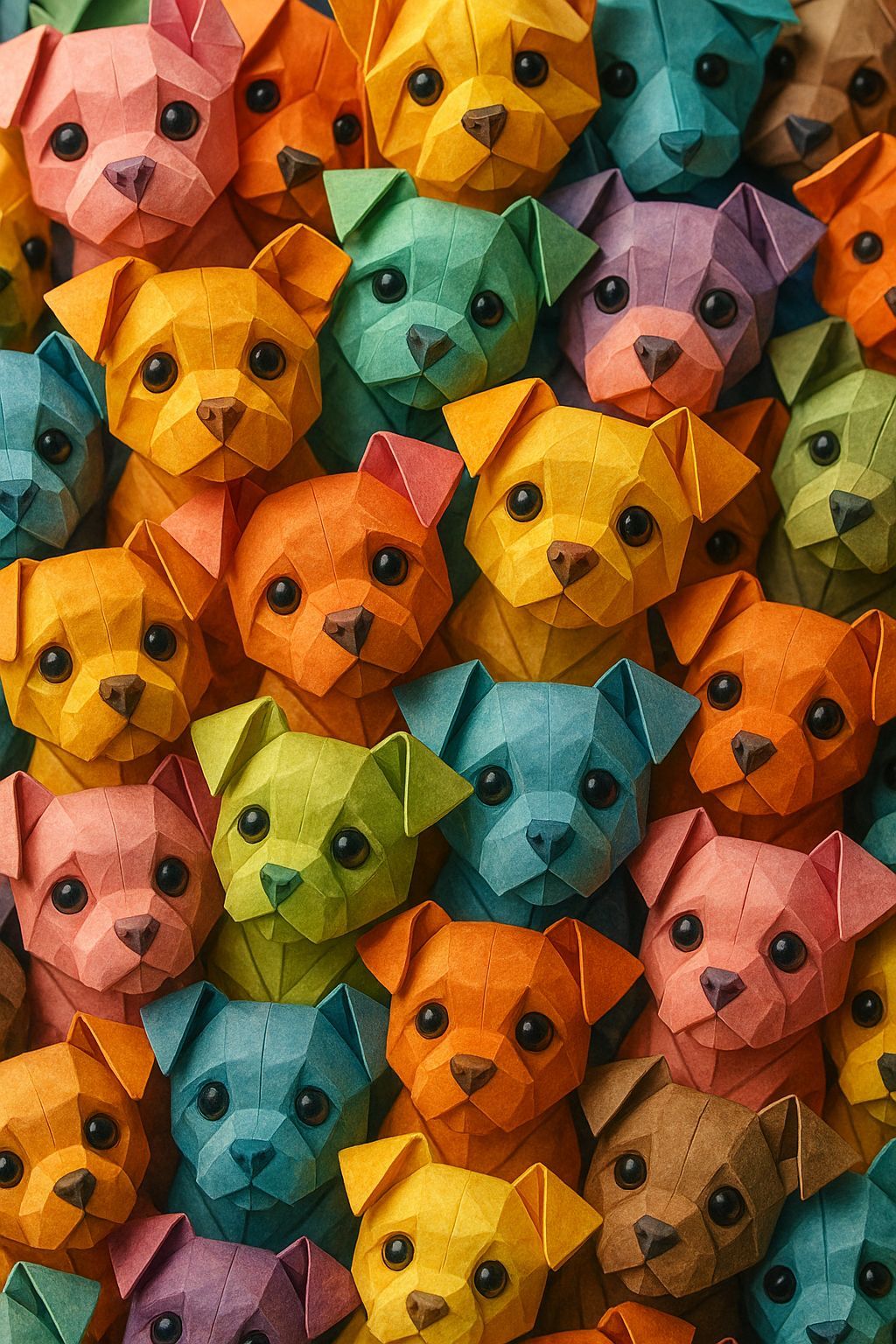Origami Puppies and Cats in Hyperrealistic Splash Art