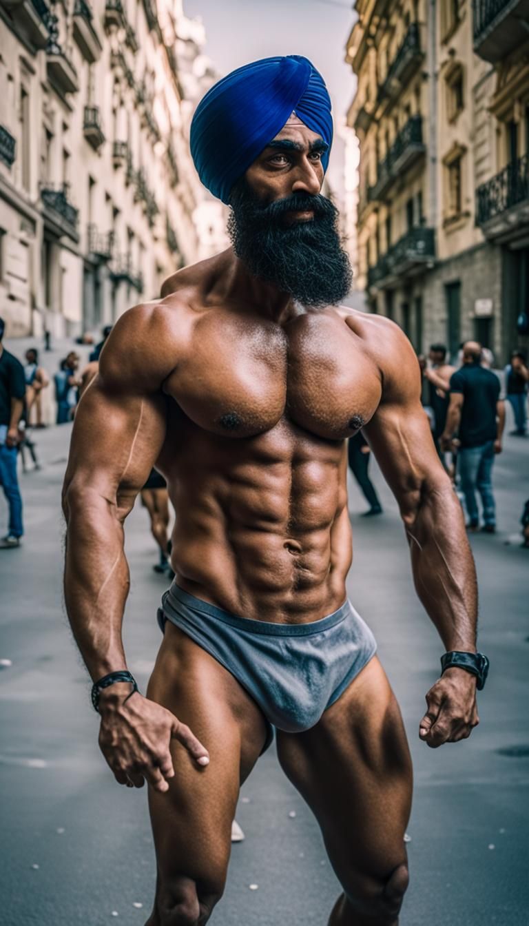 Sikh shirtless in Madrid