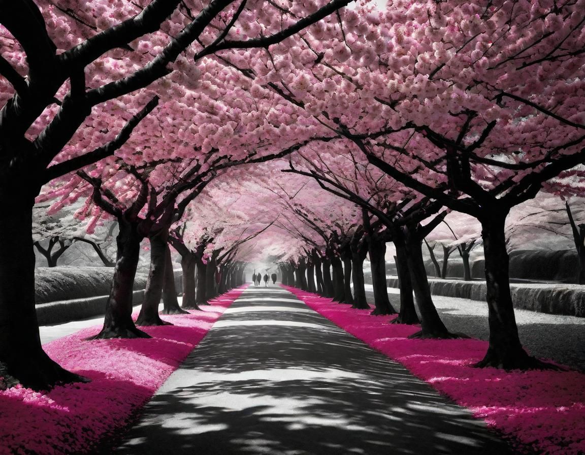 Enchanted Walk Under Pink Cherry Blossoms