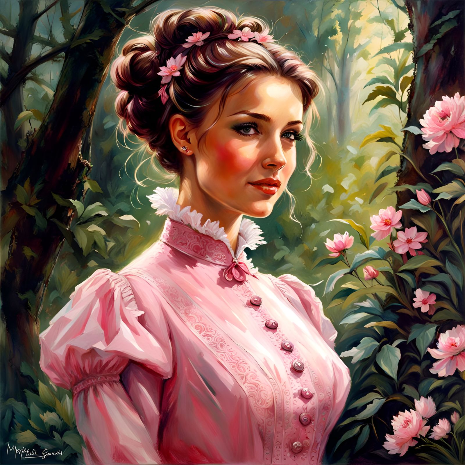 Victorian Woman in Mystic Garden, Fantasy Art