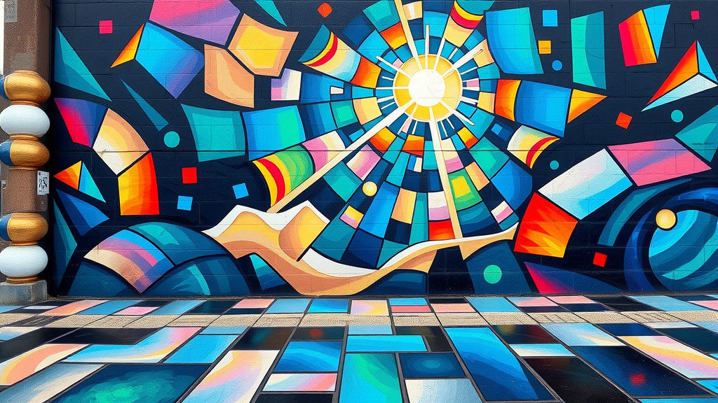 Street Art Mural: Good Versus Evil in Cubist Style