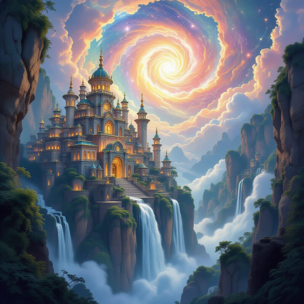 Ancient City Carved Into Colossal Waterfalls, Storybook Fant...