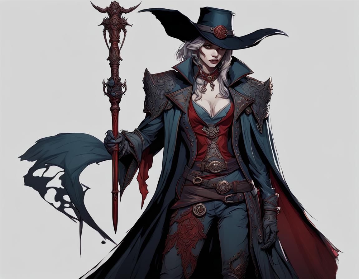 Fantasy Vampire Hunter Character Concept Art in Line Art