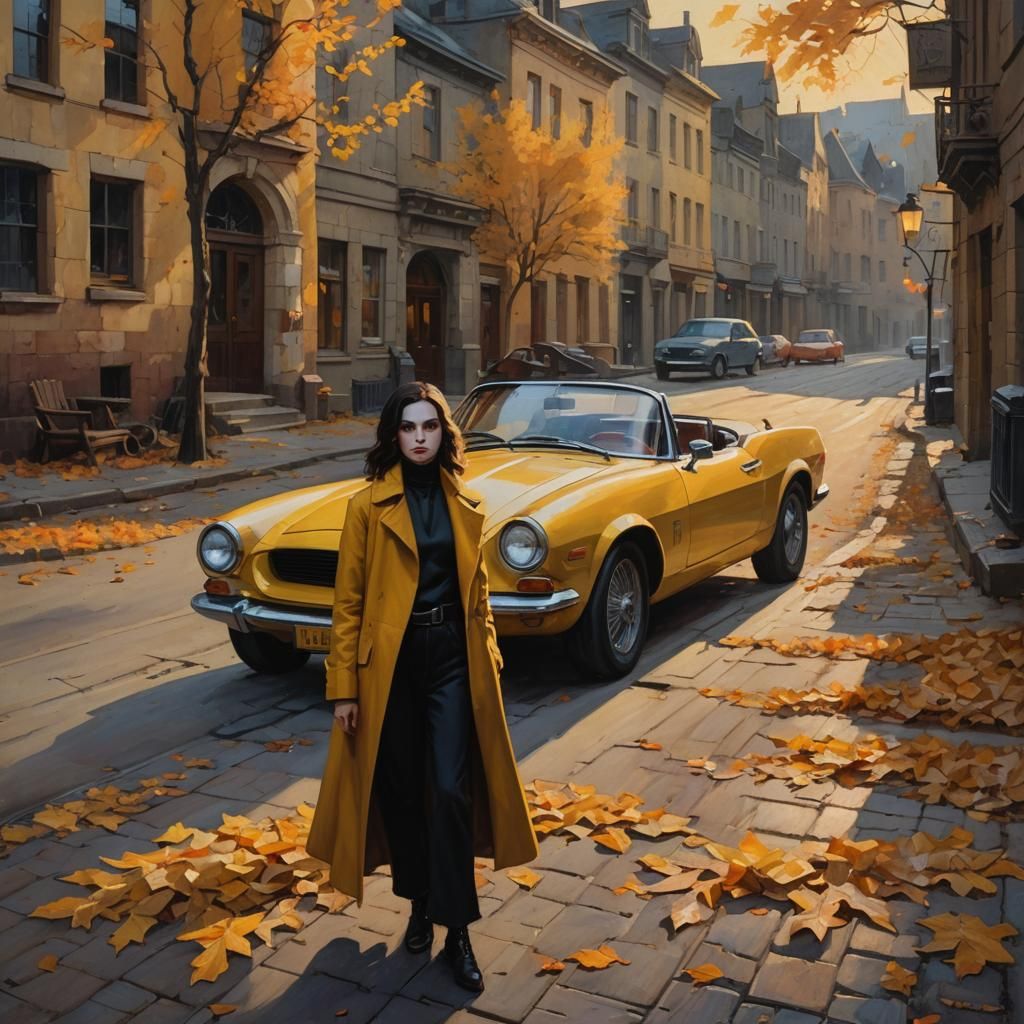 Vampire in Autumn City: Van Gogh-Inspired Oil Painting