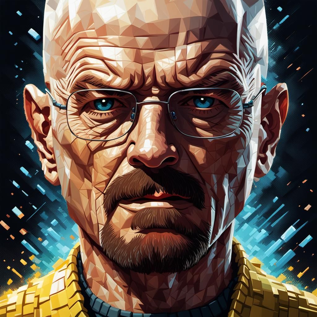 Pixelated Walter White: Hyperrealistic Video Game Concept