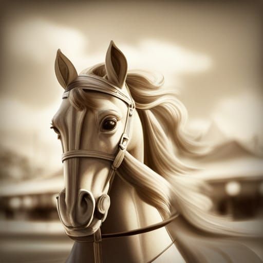 Vintage Sepia Photo of a Carousel Horse