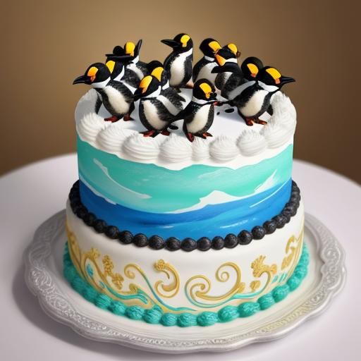 Ornate Penguin Cake: Hyperrealistic Dessert Art