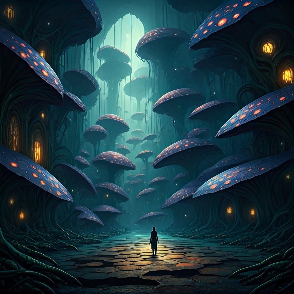 Dark Fantasy Realm of Bioluminescent Wonders
