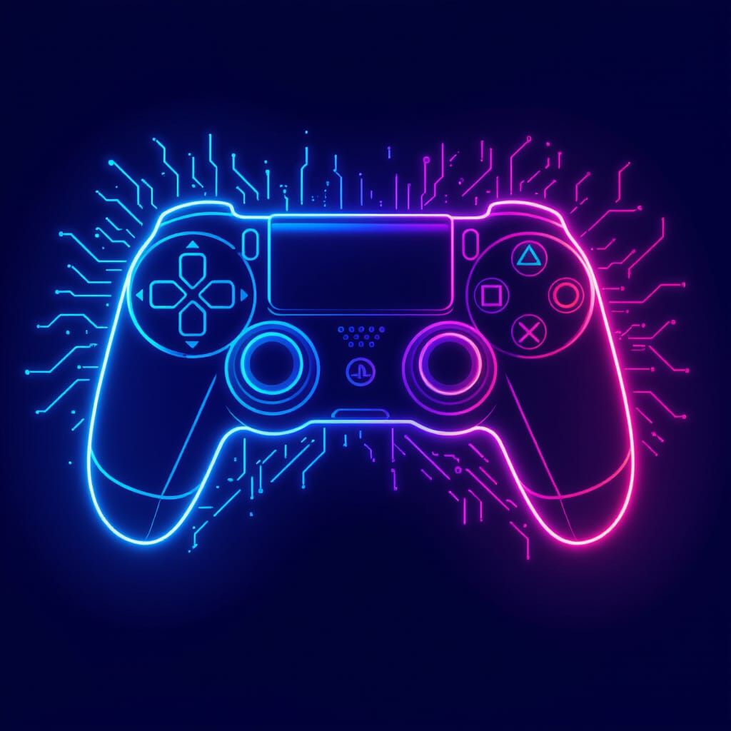 Futuristic Neon Gaming Logo with Custom Controller