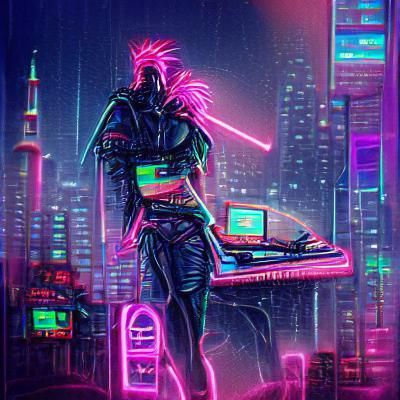 Cyberpunk Neon Cityscape in Synthwave Style