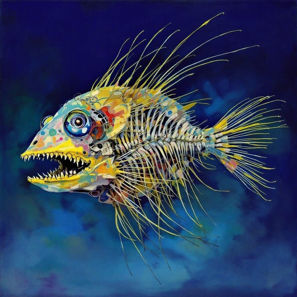 Abstract Banana Fish Skeletons in Vibrant Colors