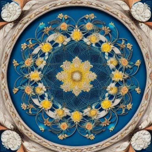 Surreal Circular Frame with Flowers and Abstract Patterns