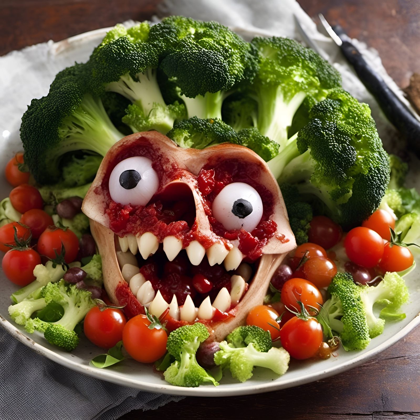 Grotesque Halloween Salad with Human Body Parts