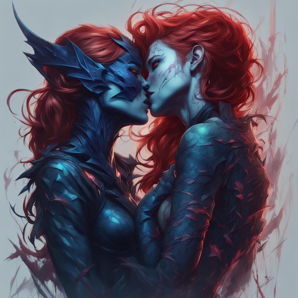 Passionate Kiss Between Poison Ivy and Batwoman