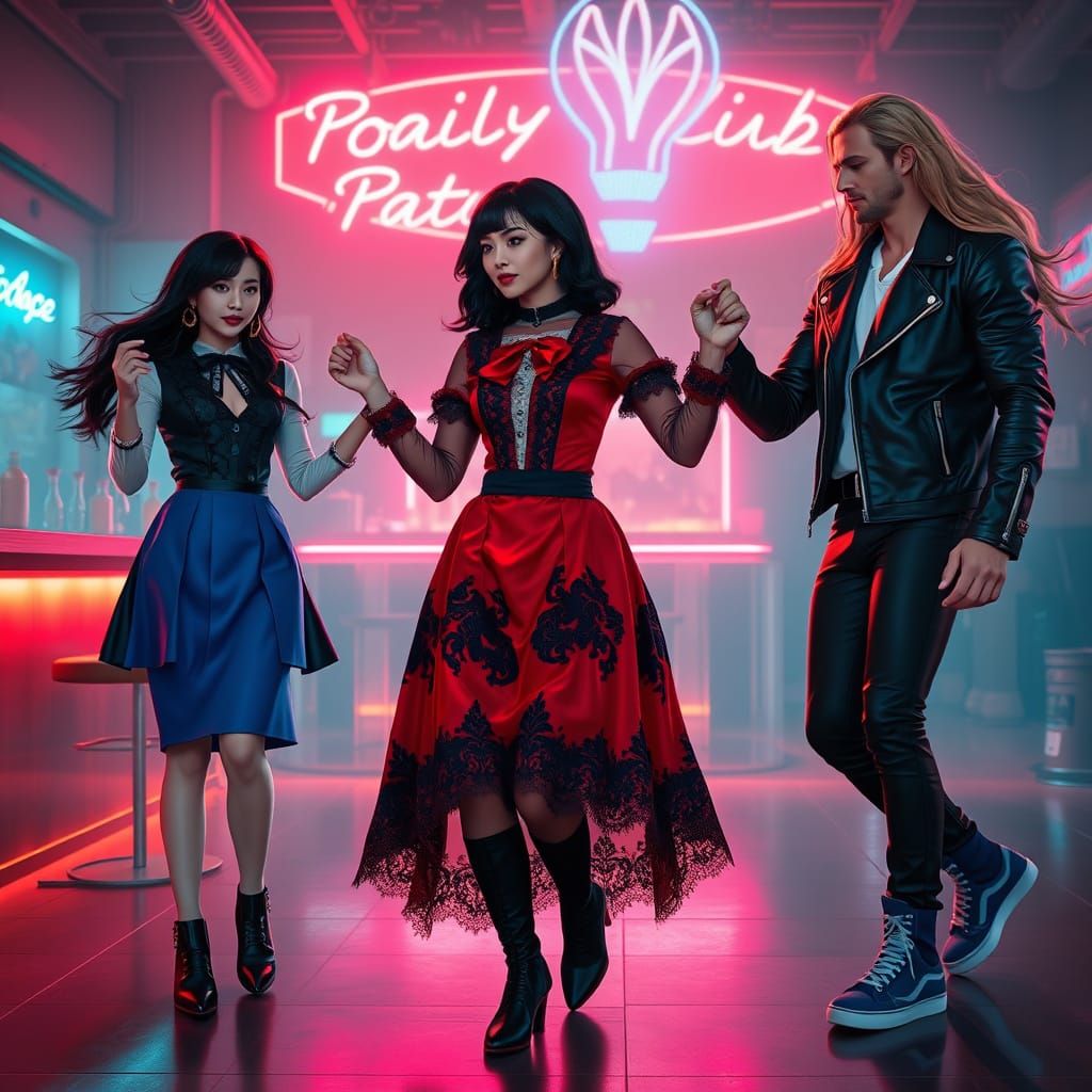 Friends Dancing in a Synthwave Goth Club