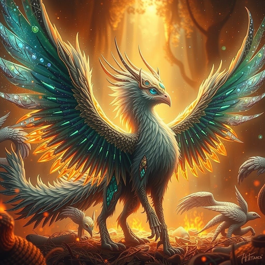 Créature mythologique .DEBOUT  Une PHENIX  se tient debout d...