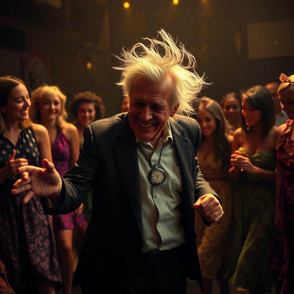 Elderly Man Dancing in Circle of Young People