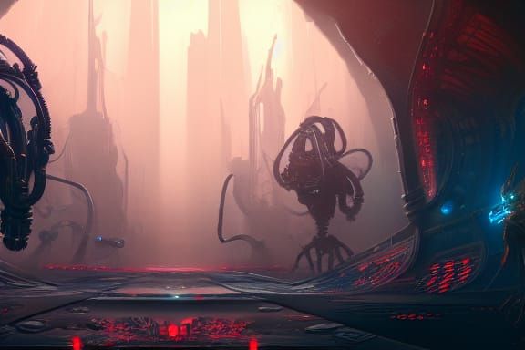 Cyber Biopunk Corridor in Dark Fantasy Style