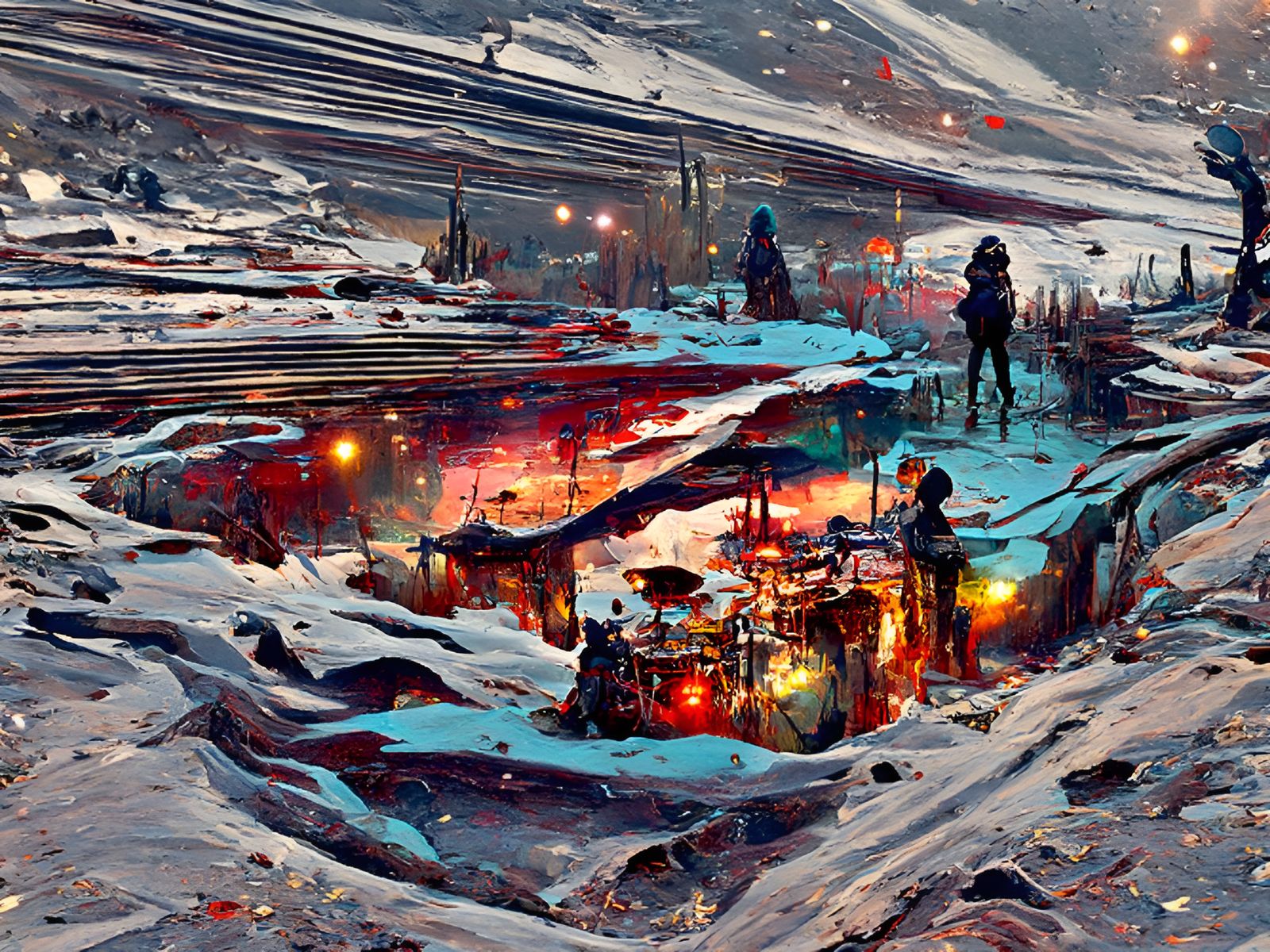 Martian Landscape with Frozen Afterglow, Hyperdetailed Matte...