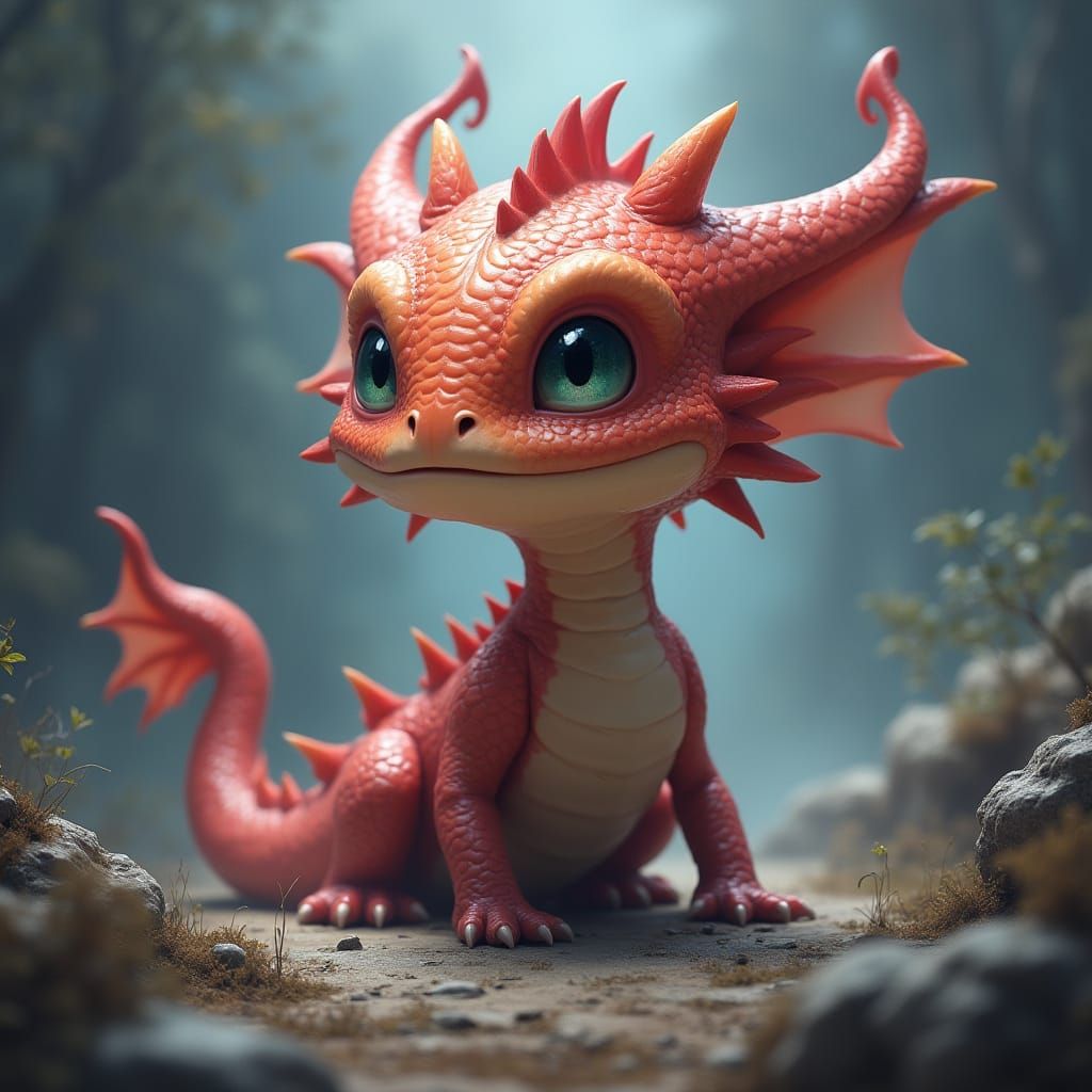 Mystical Baby Dragon with Spikes in Digital Painting Style