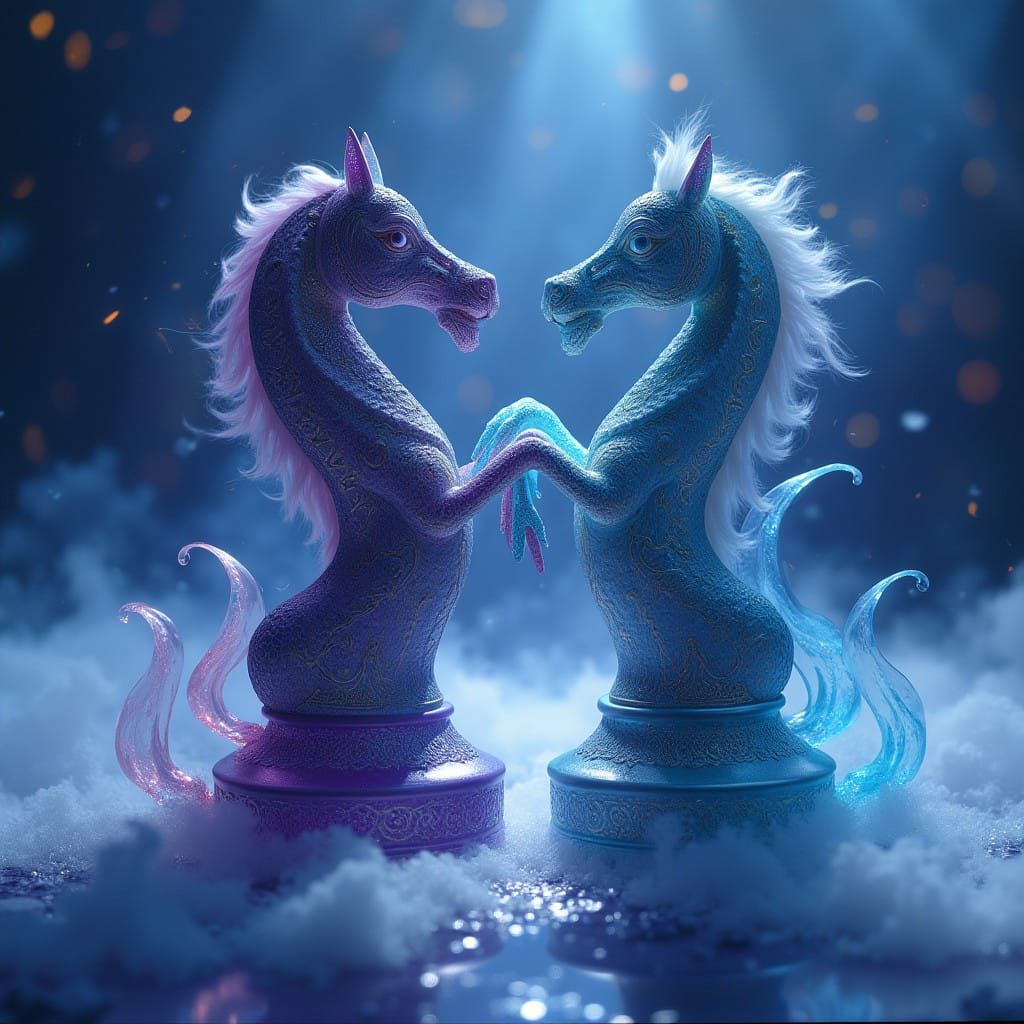 Knight and Bishop in Whimsical Dance, Enchanted Realms