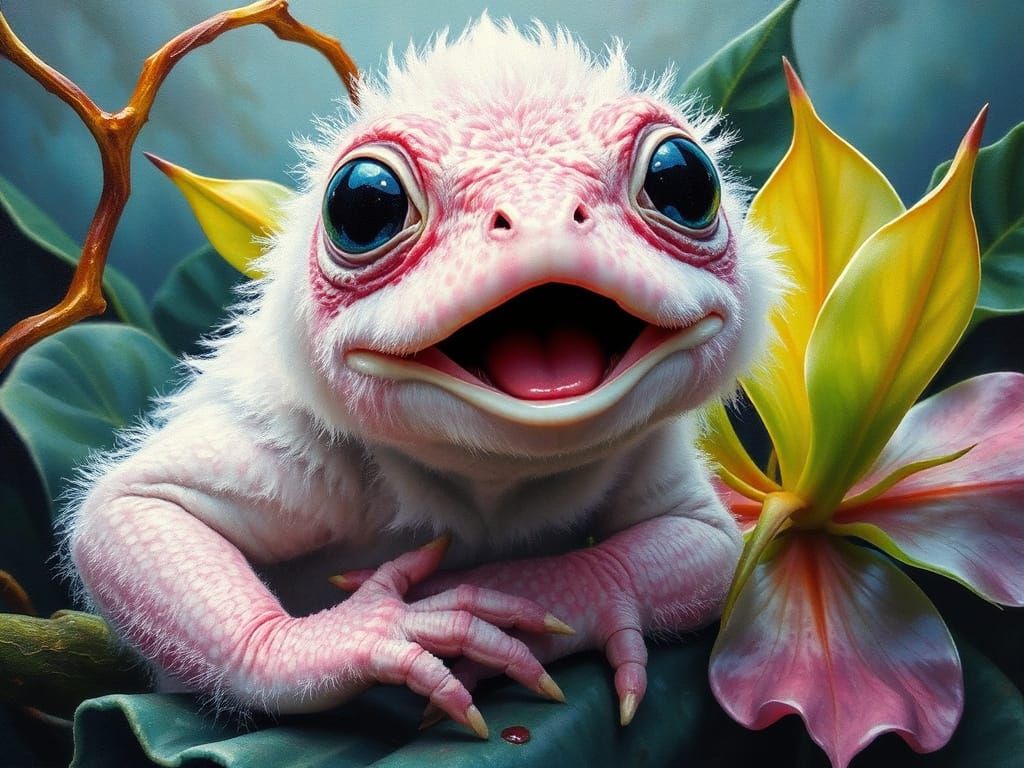 Translucent Albino Creature Emerges from Vibrant Jungle