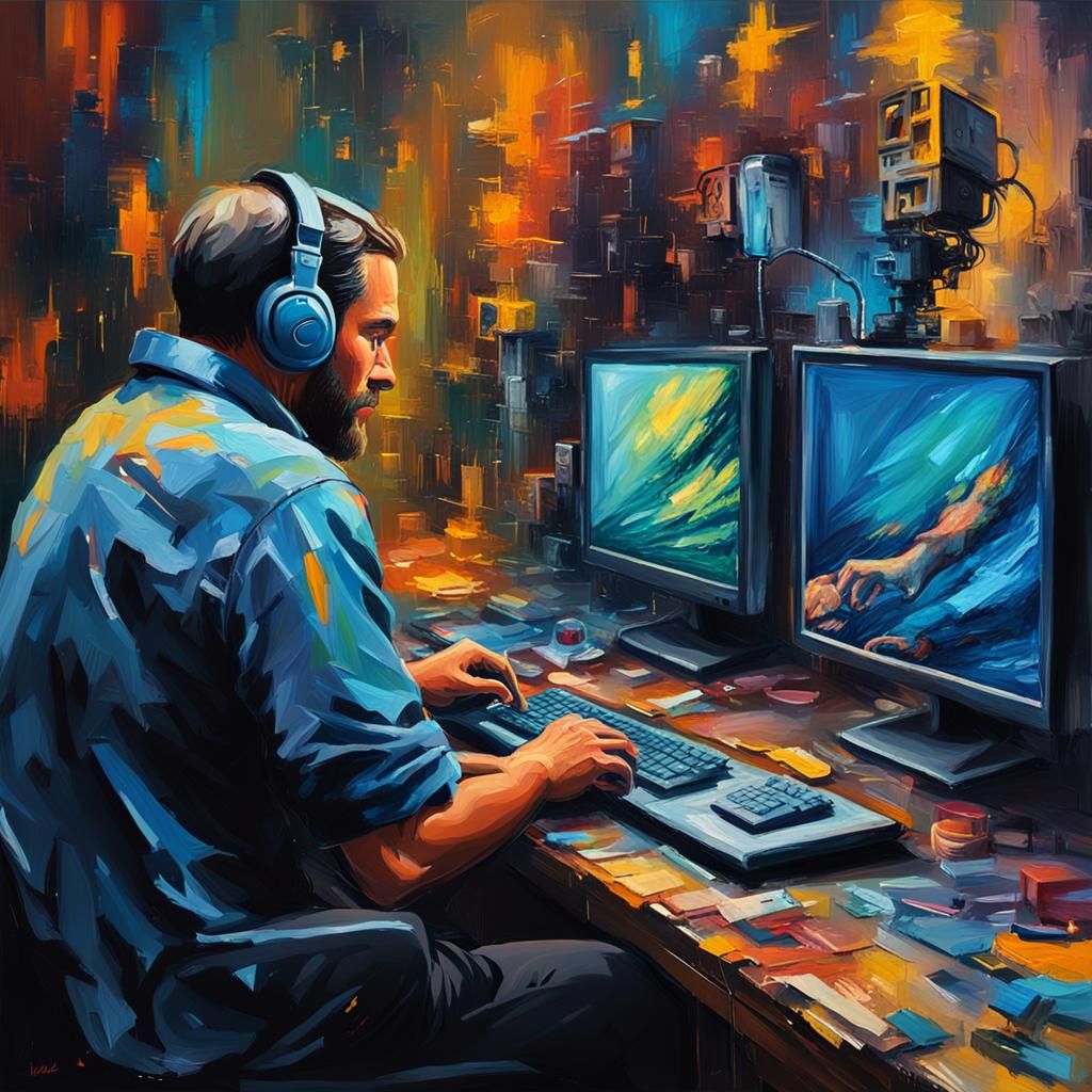 Man Chatting: Abstract Oil Painting with Palette Knife