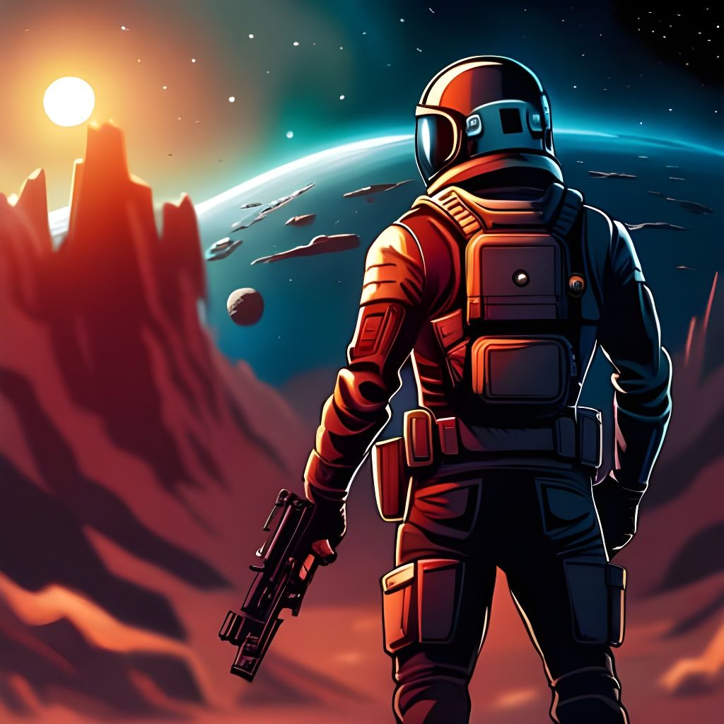 Space Soldier on Alien Planet in Comic Book Style