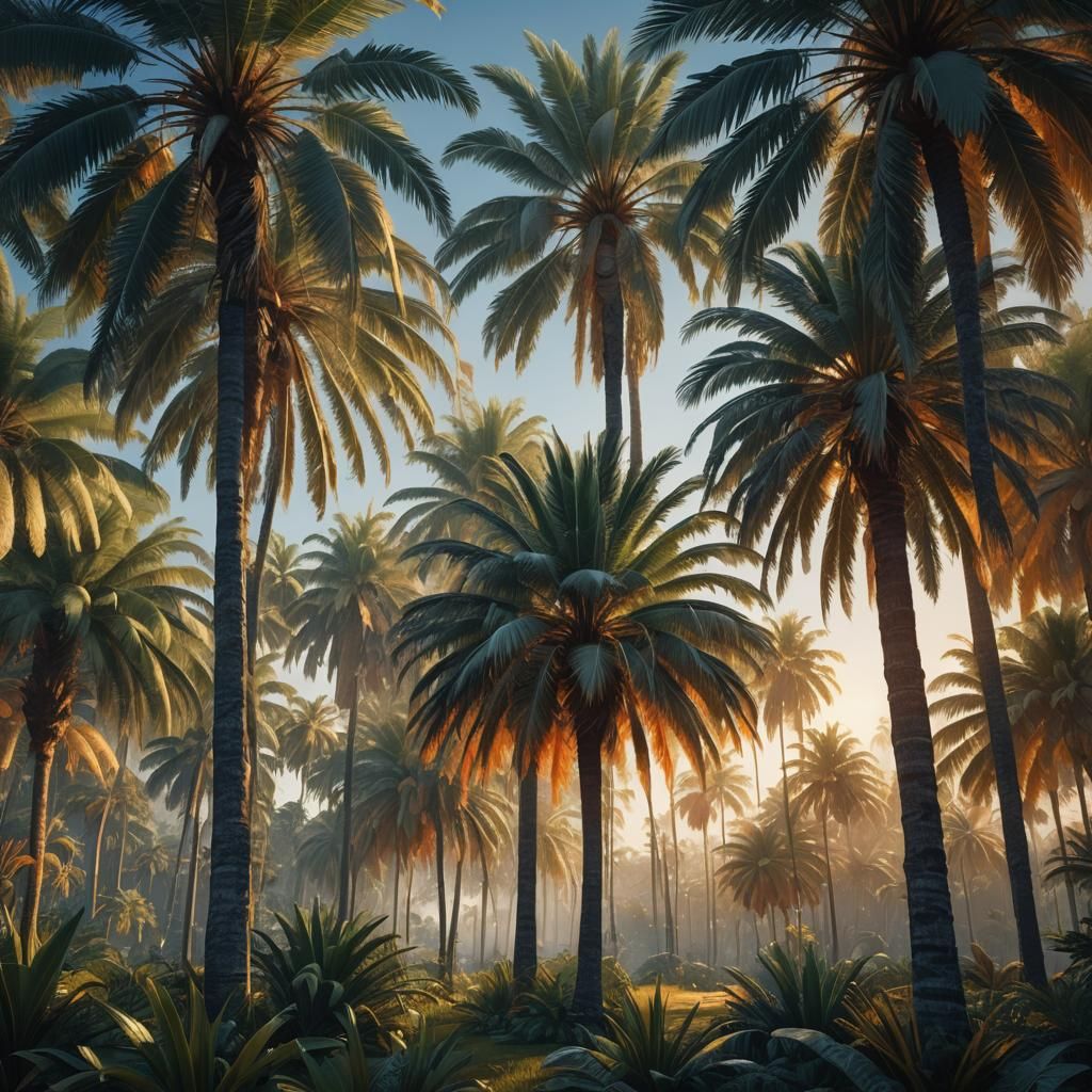 Baroque Winter Scene with Palm Trees, Digital Art