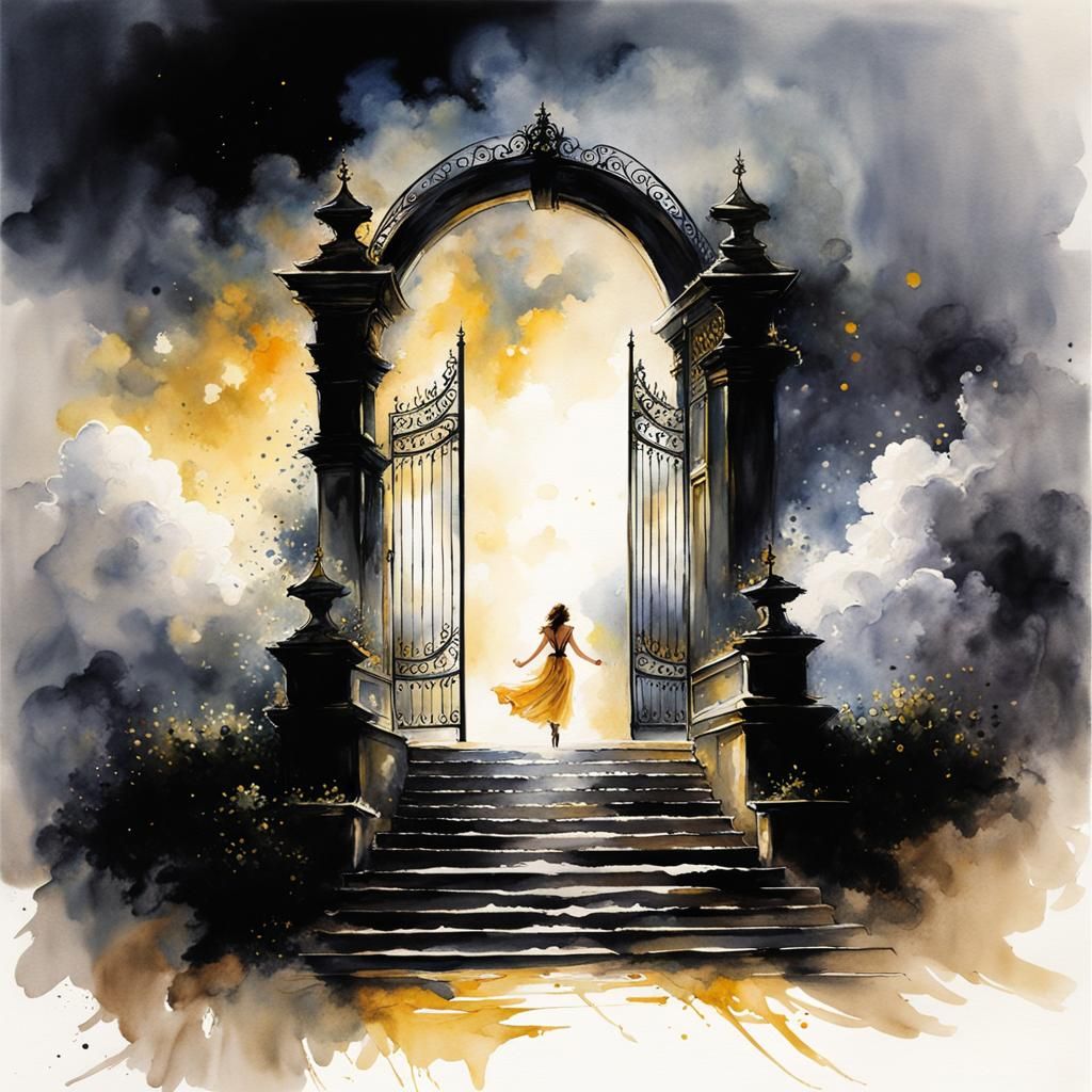 Heaven's Gate: Dreamlike Watercolor Ink Art