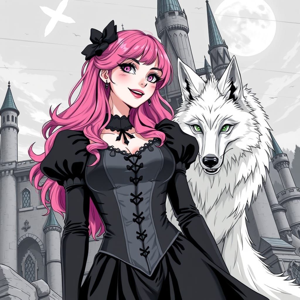 Gothic Castle Exploration by Pink Haired Woman and Wolf Girl