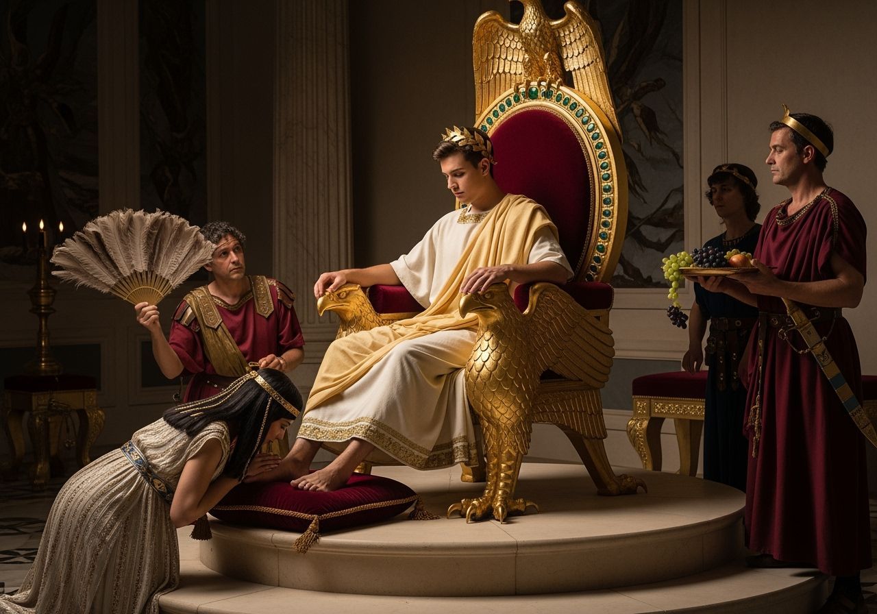 Roman Emperor on Eagle Throne in Lavish Palace