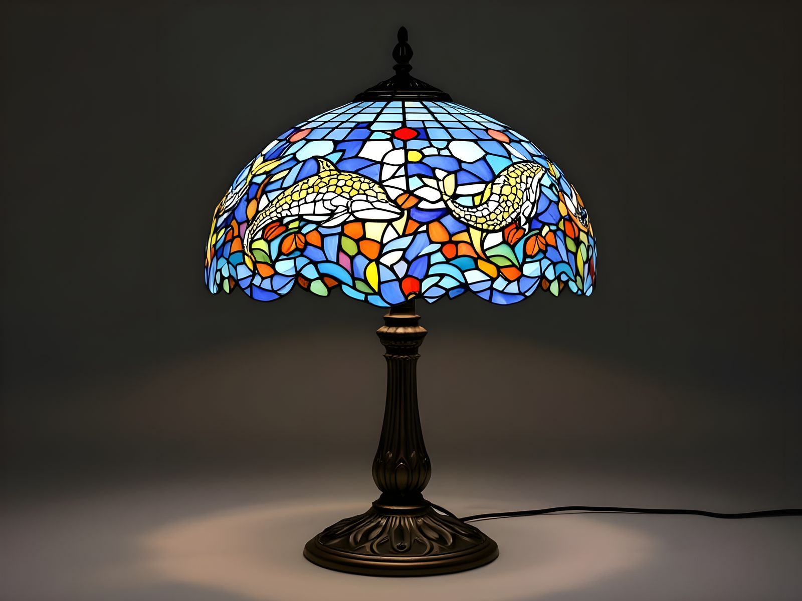Dazzling Tiffany Stained Glass Lamp in Dolphin Whale Pattern