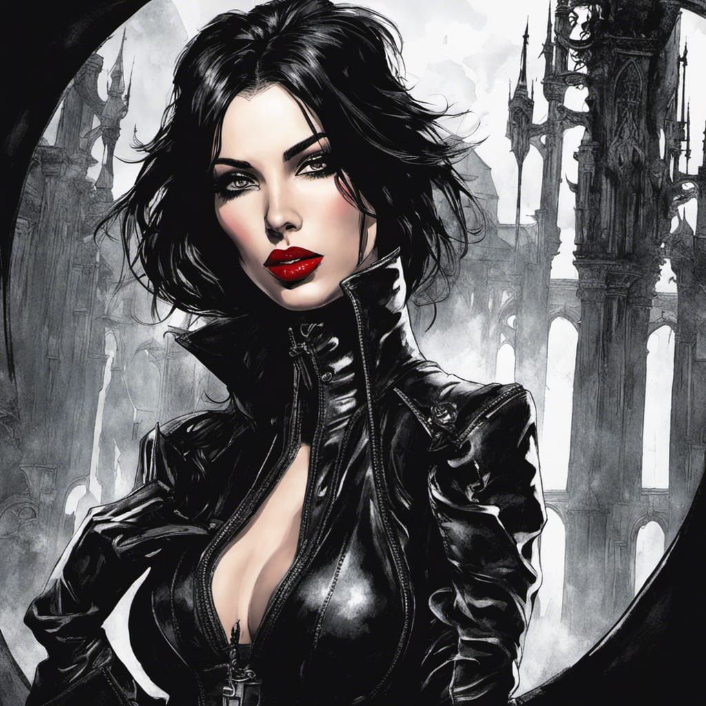 Gothic Leather Mistress Portrait: Shining Beauty