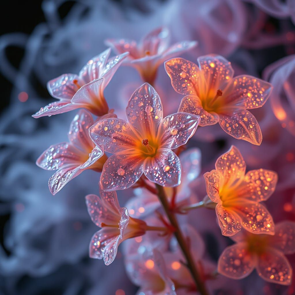 Crystalline Flowers with Bioluminescent Glow
