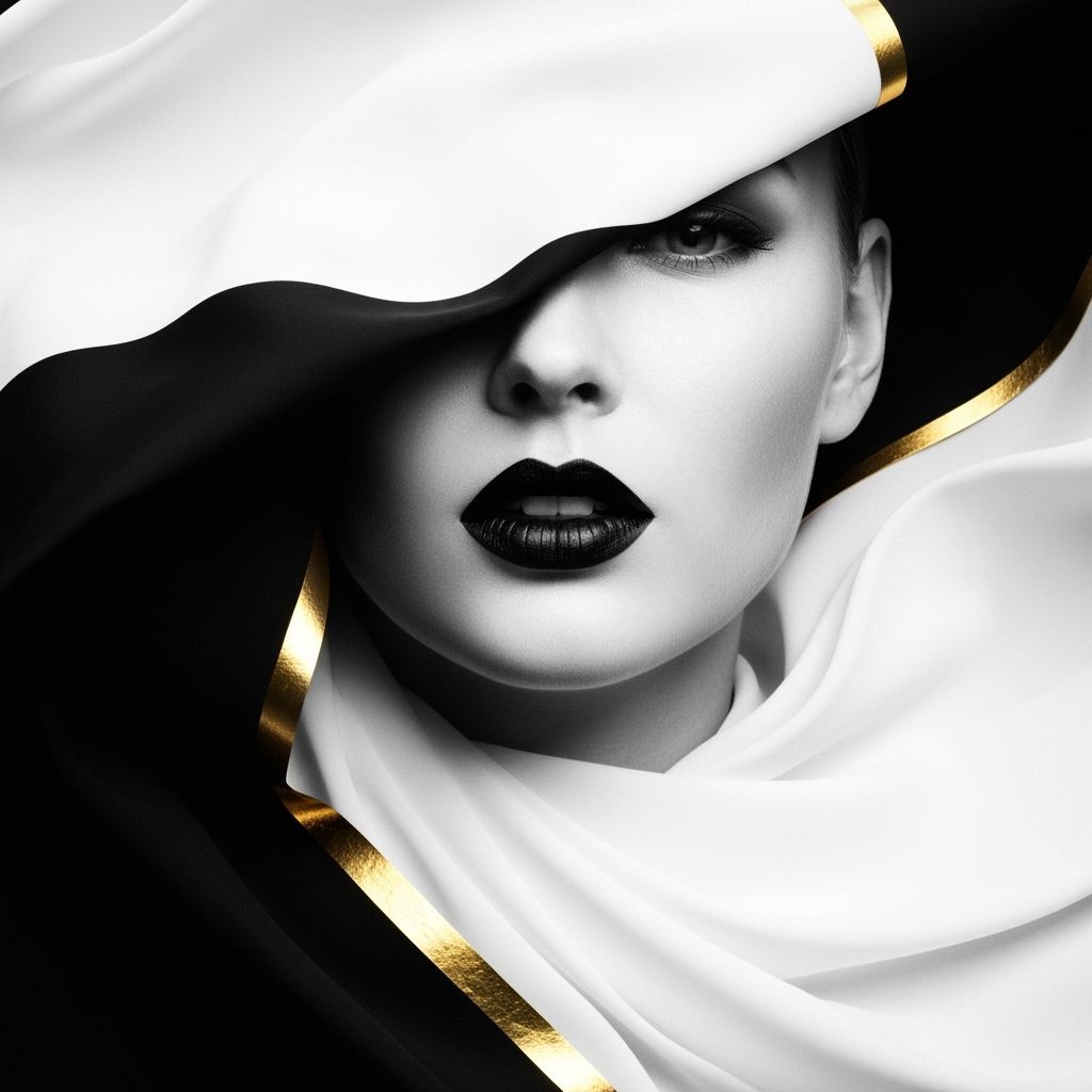 Surreal Black and White Portrait with Gold Accents