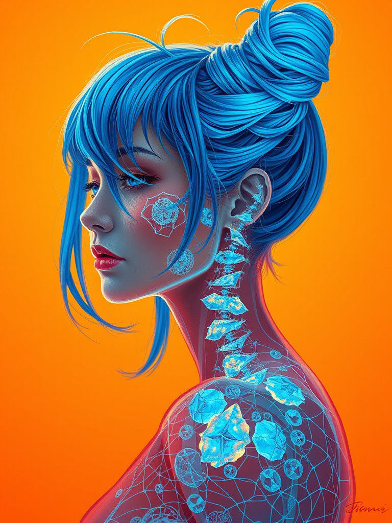 Waifu with Electric Blue Hair in Surrealist Style