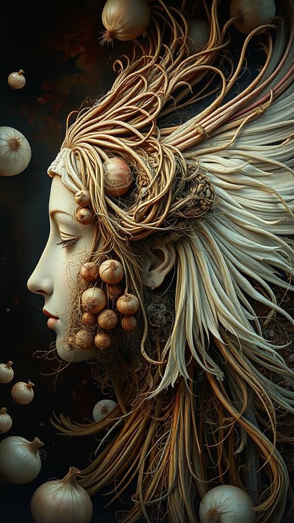 Vegetable Goddess in Surrealist Oil Painting Style