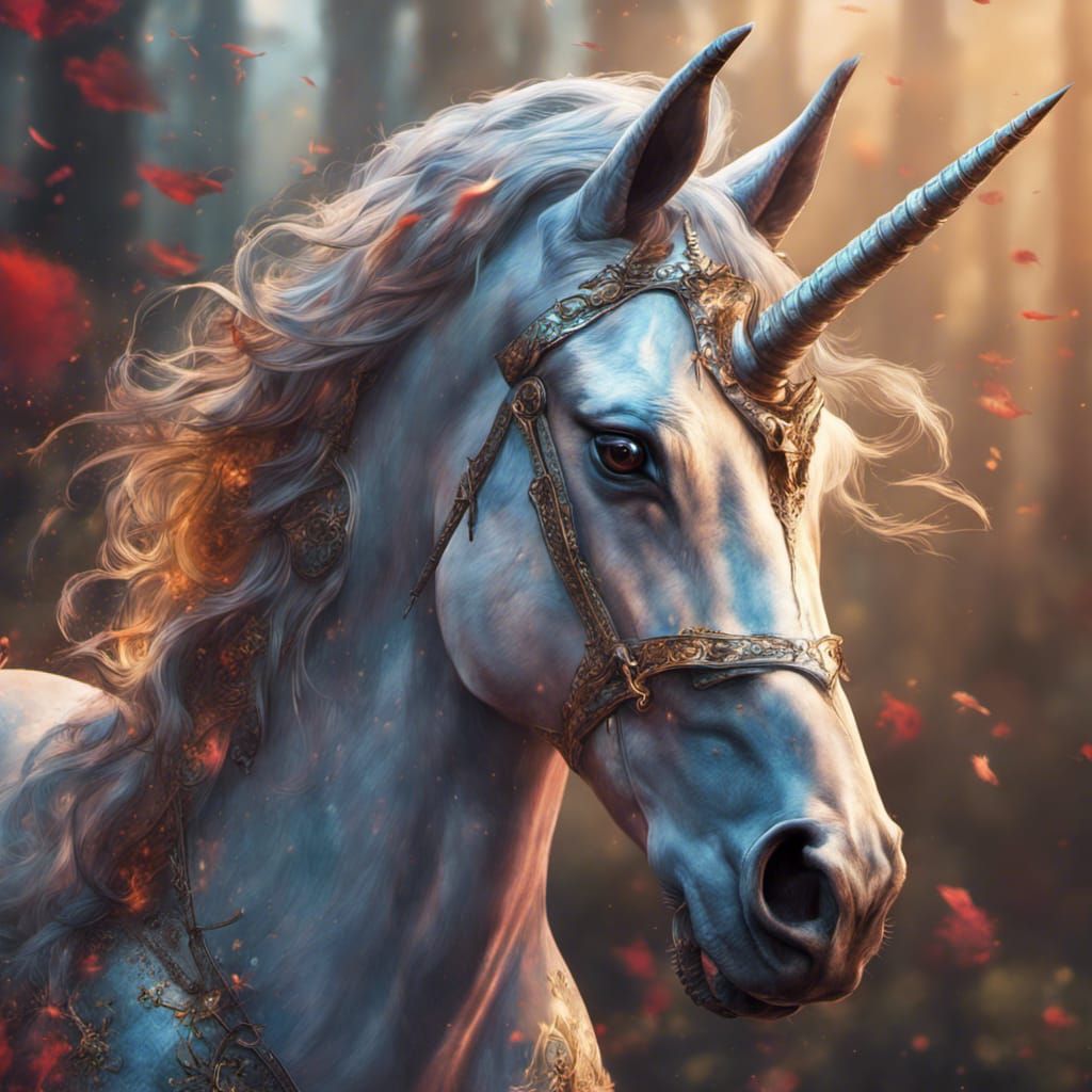 Medieval Unicorn in Hyperrealistic Splash Art