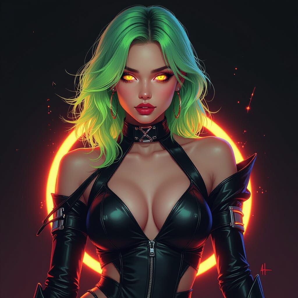 Futuristic Neon Portrait of a Confident Woman