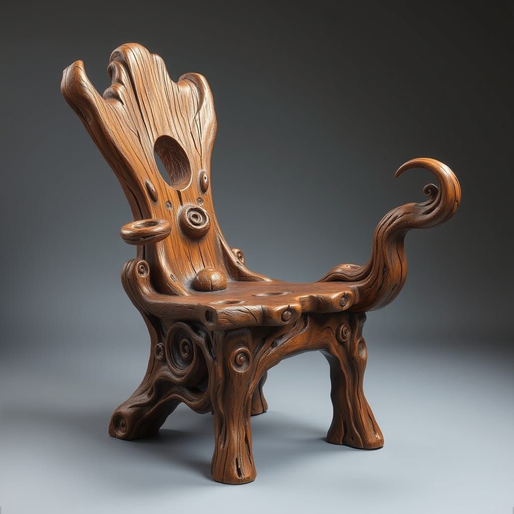 Gnarled Wooden Chair in Earthy Fantasy Style