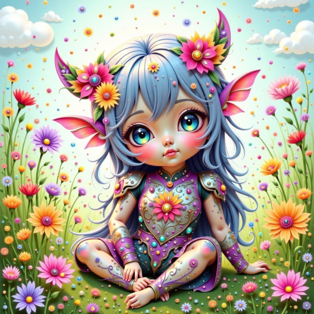 Baby Transformer in Flower Armor, Digital Watercolor Paintin...