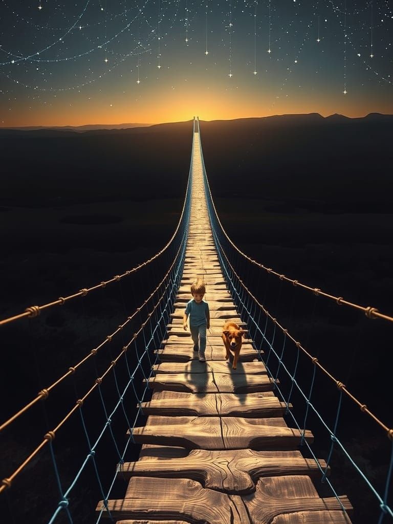 Ethereal Wire Bridge Over Cosmic Landscape