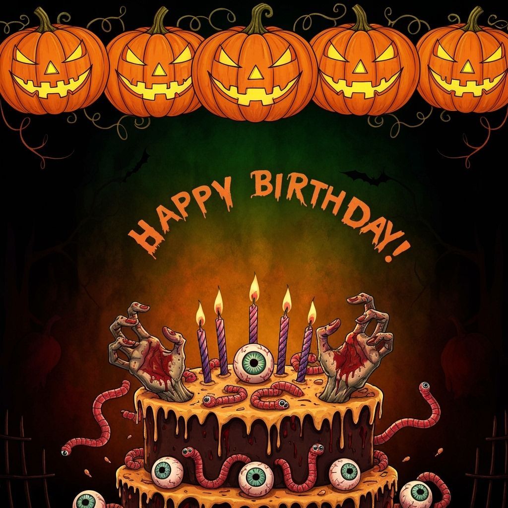 Spooky Halloween Birthday Scene in Burton-esque Style