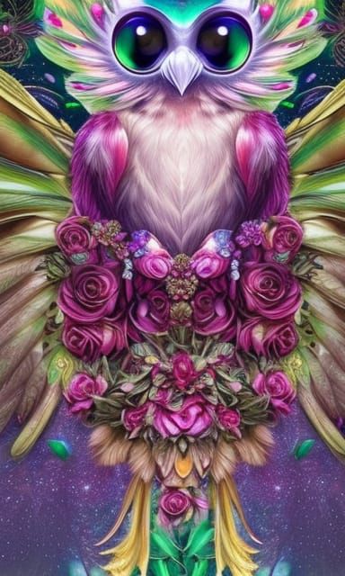 Mystical Forest Gremlin in Psychedelic Rose Garden