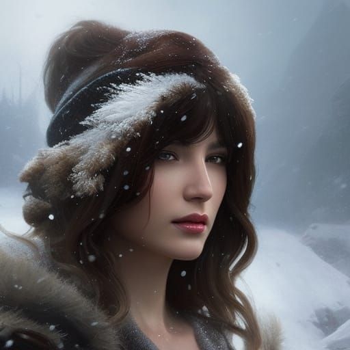 Snow Leopard Portrait in Blizzard, Hyperdetailed Concept Art