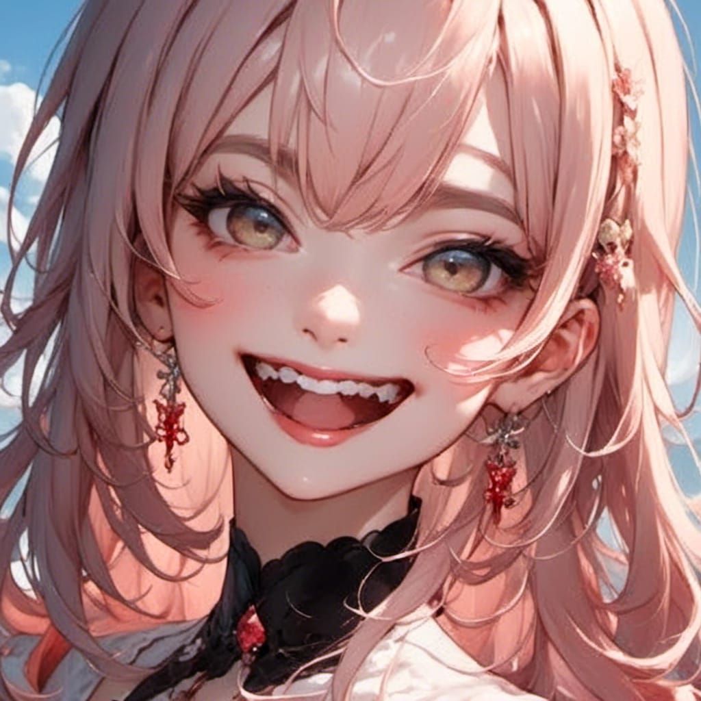 Smiling Vampire Girl in Anime Style