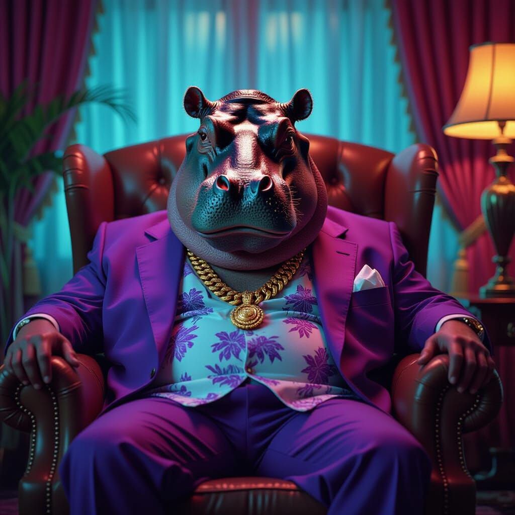 Regal Hippopotamus Boss in Violet Suit
