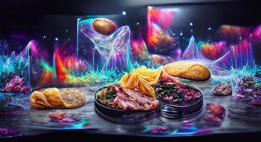 Holographic Food Illustration in Astral Cosmic Style