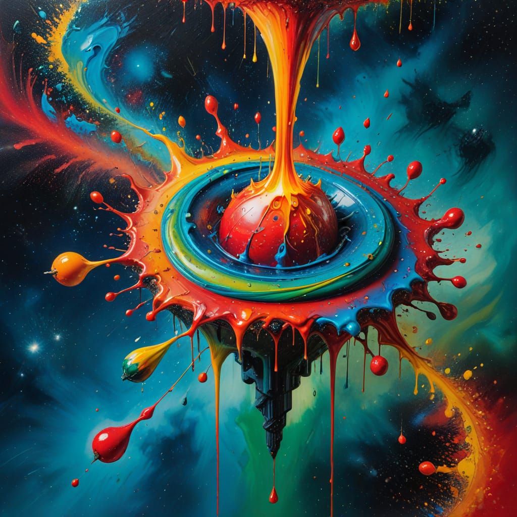 Cosmic Crayon Cascade: A Surrealist Painting